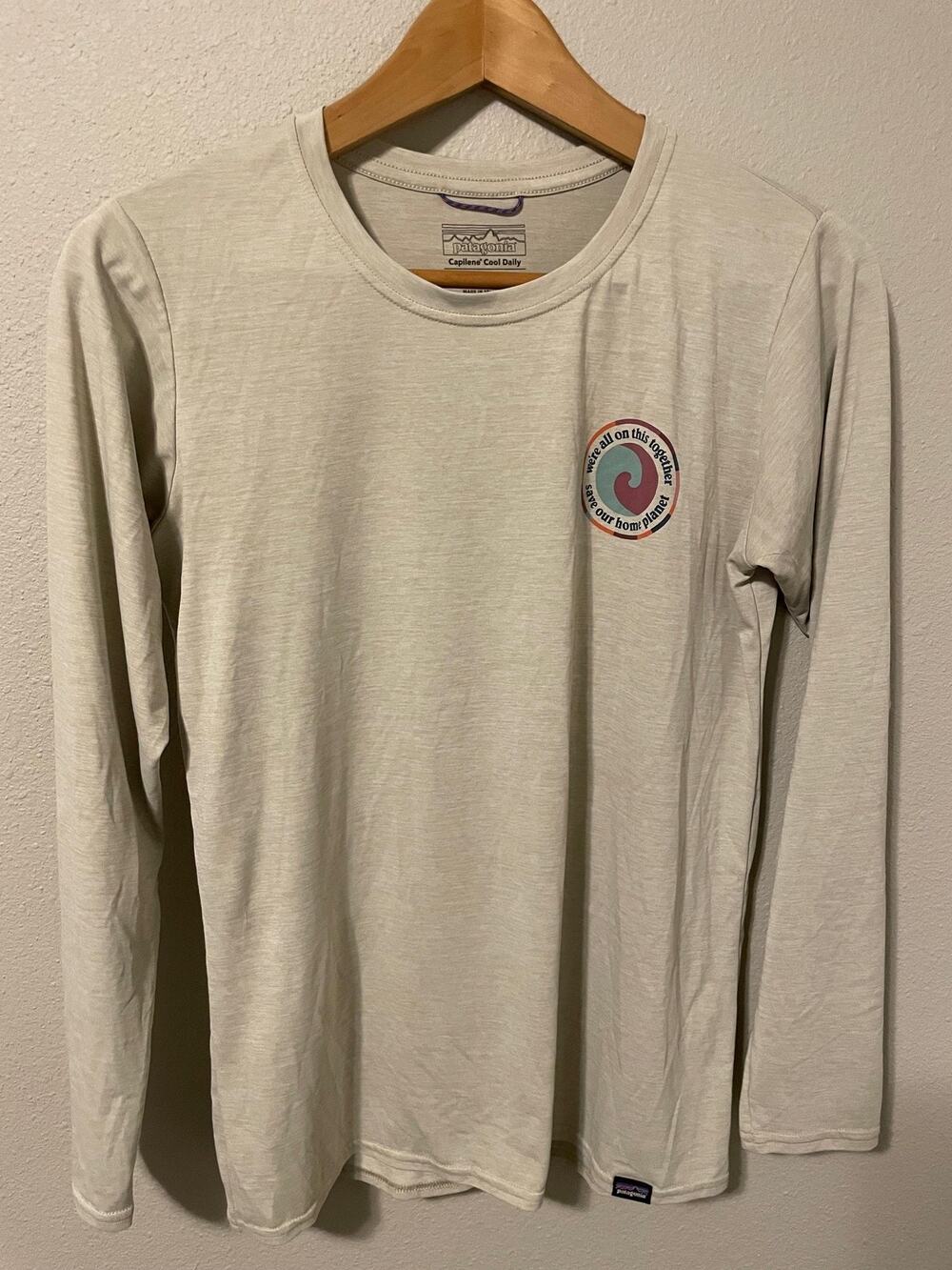 Patagonia Capaline Cool Daily Cream Long Sleeve Tee with Small Circular Logo
